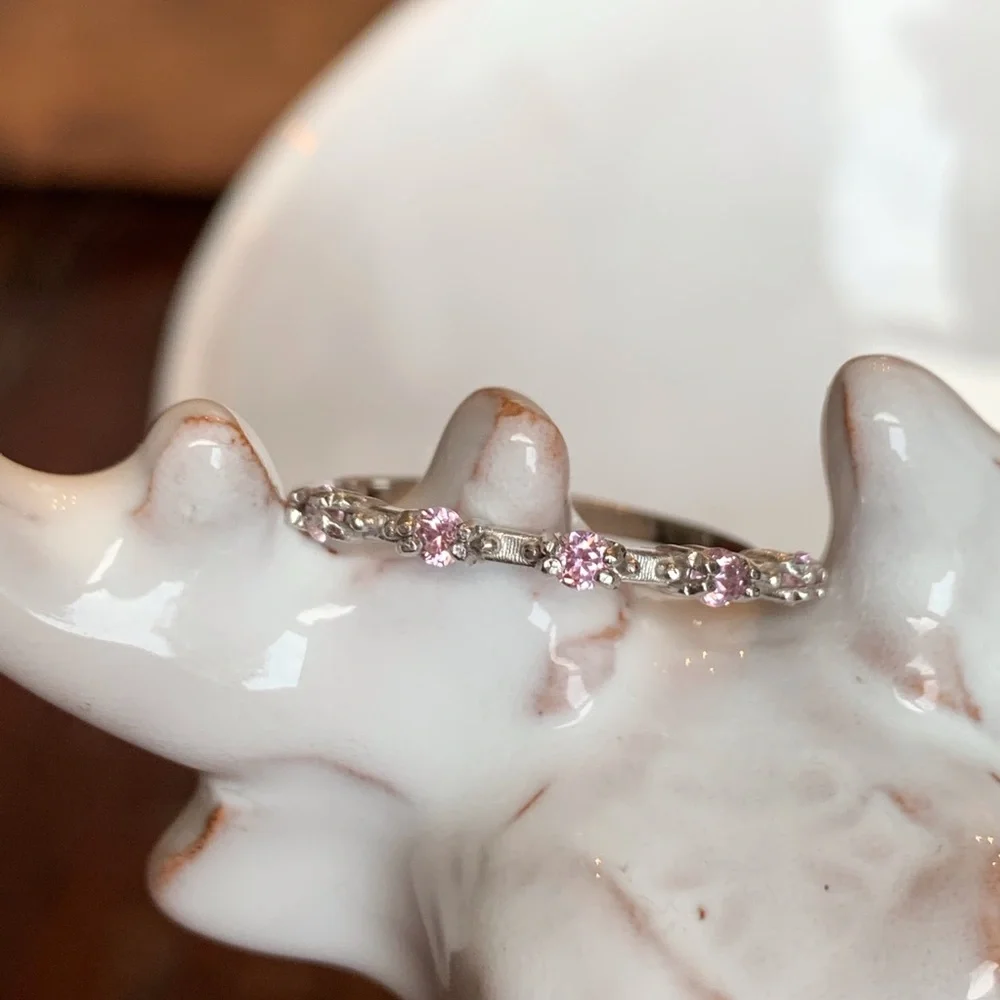Rose Quartz Half-Eternity Band Ring